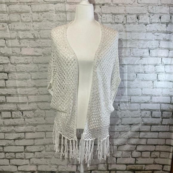 DOLCE CABO White Crochet Tassel Cardigan Small - Picture 2 of 9